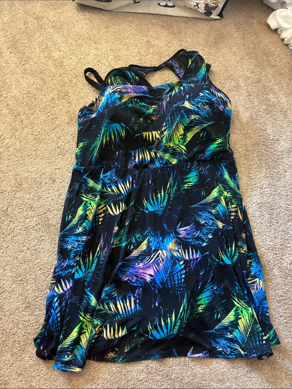 Torrid Swim Dress Hawaiian Palms Mesh Overlay Swimsuit Size 3 D/DD NWOT